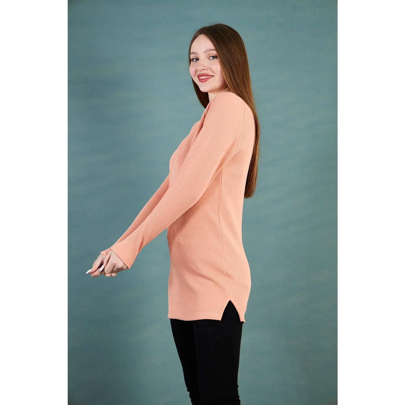 Peach Ribbed Long Sweatshirt