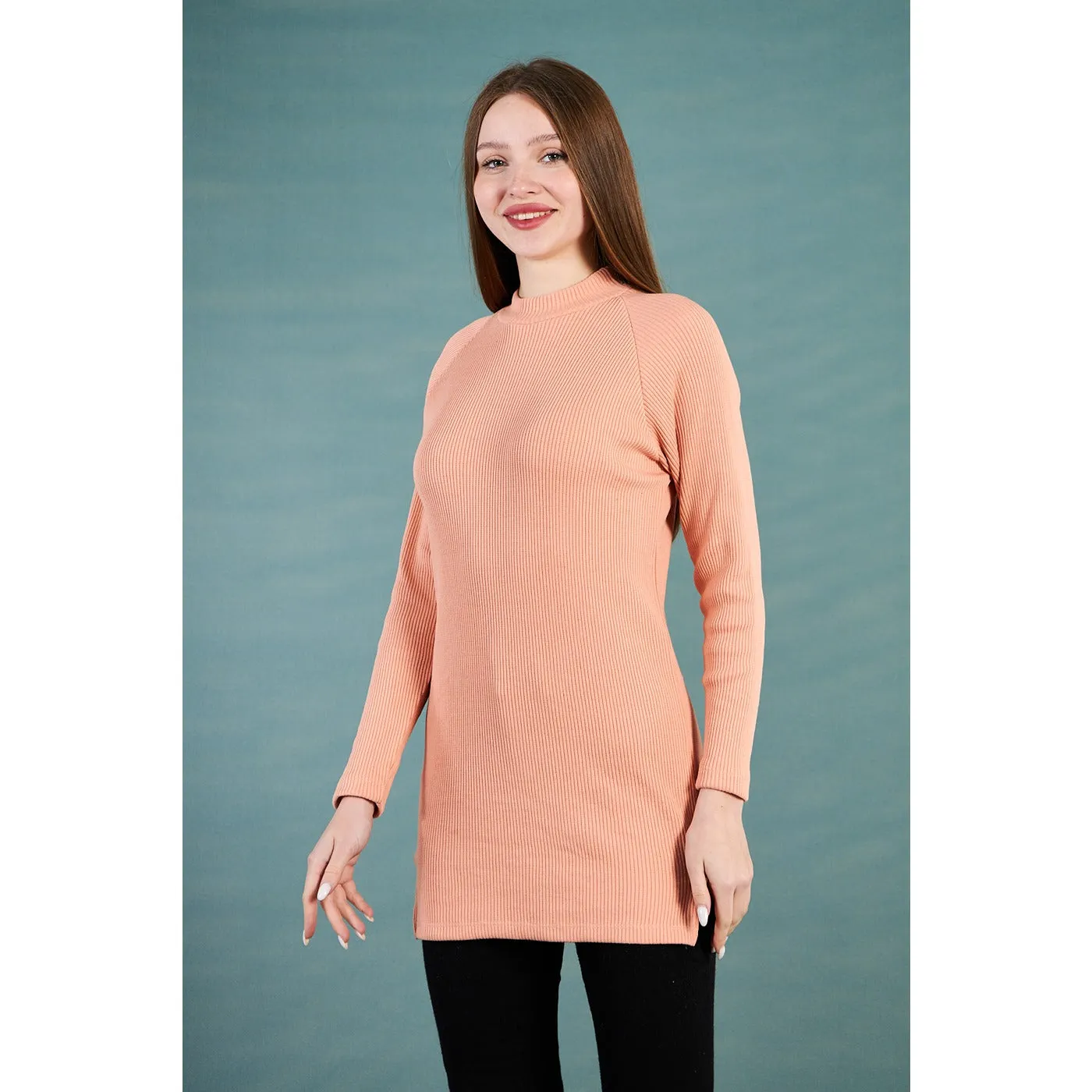 Peach Ribbed Long Sweatshirt