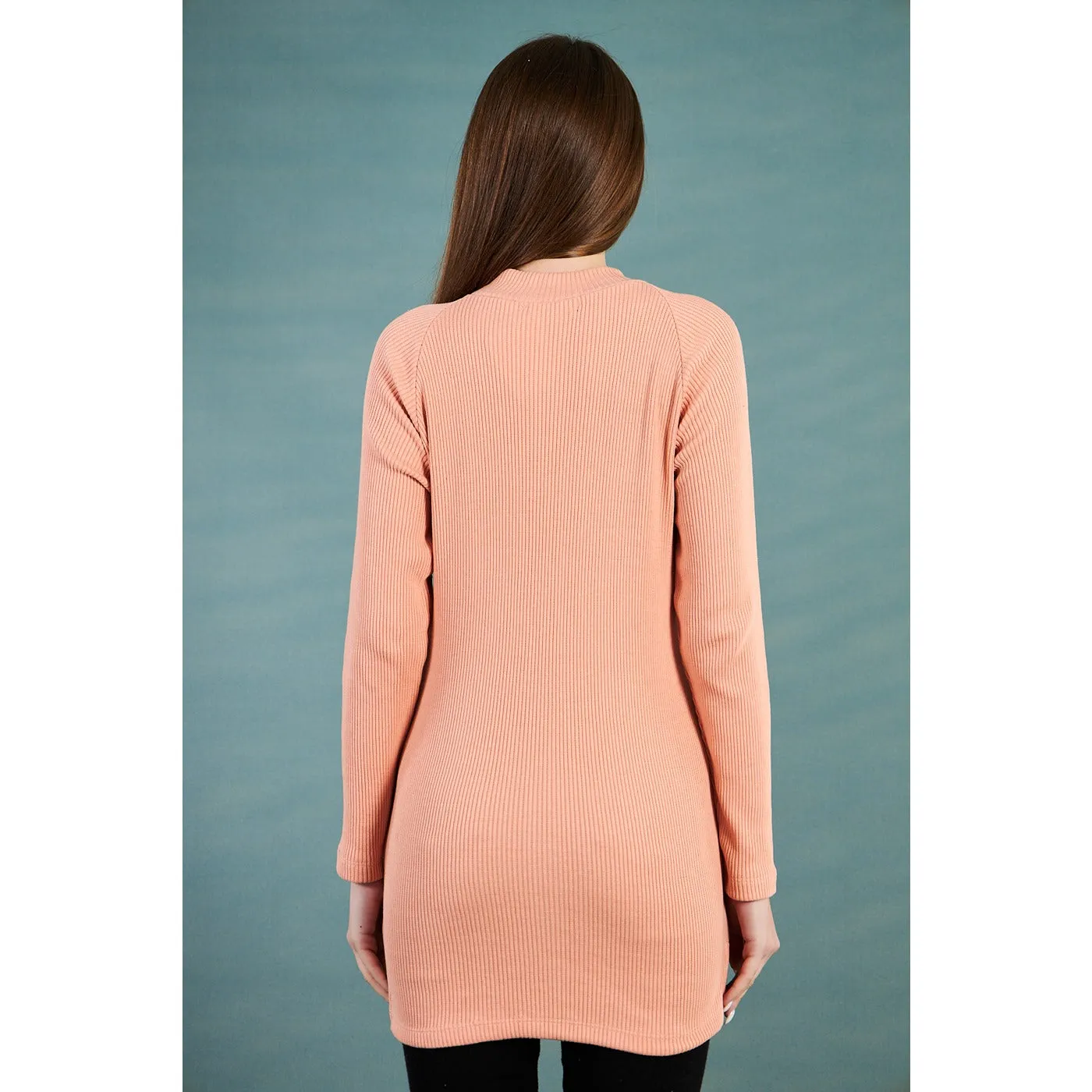 Peach Ribbed Long Sweatshirt