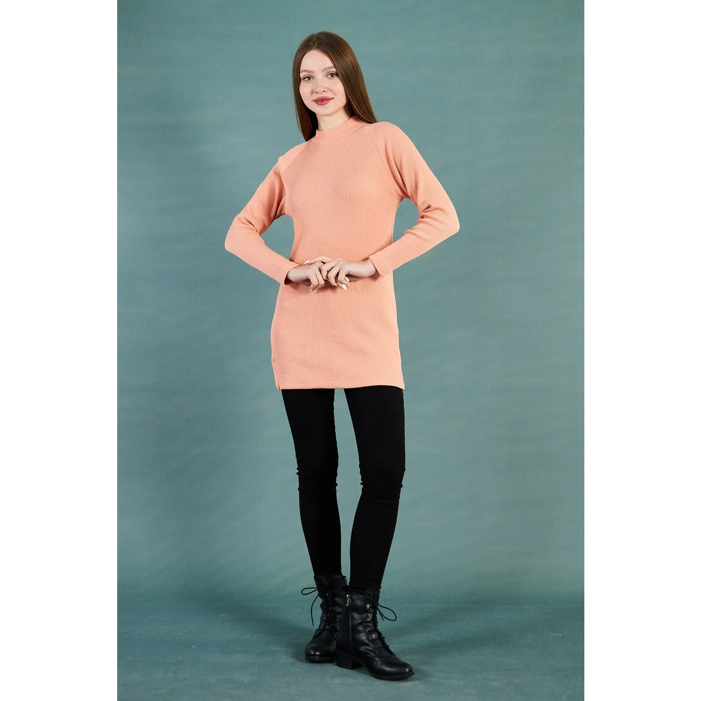 Peach Ribbed Long Sweatshirt