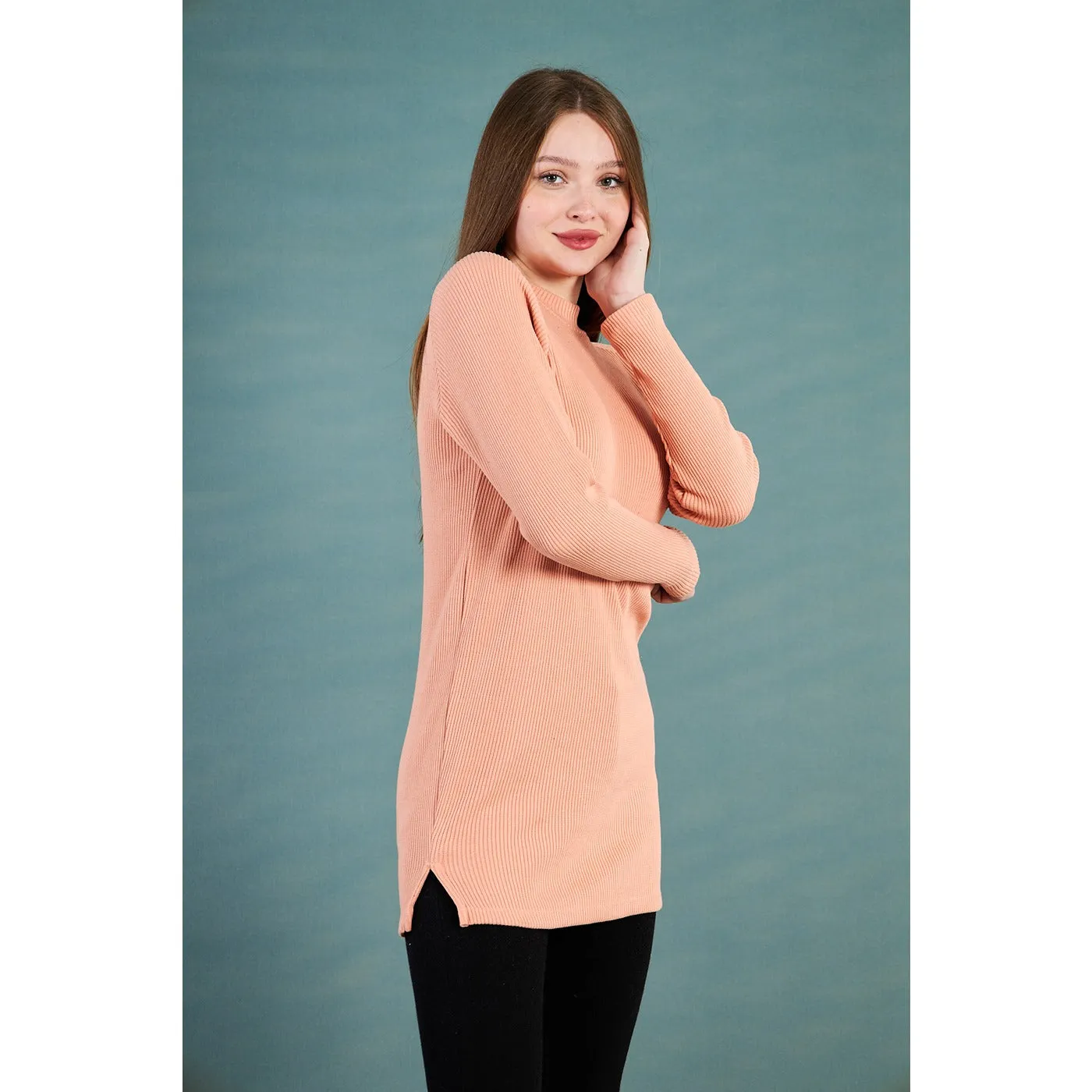 Peach Ribbed Long Sweatshirt