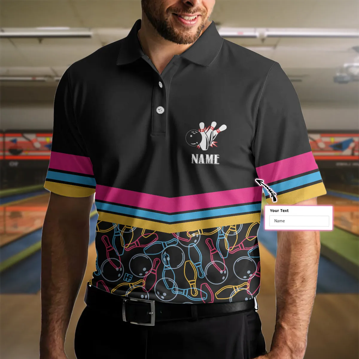 Personalized Bowling Custom Polo Shirt, Colorful Pins Bowling Shirt For Men, Gift For Bowling Lovers Coolspod