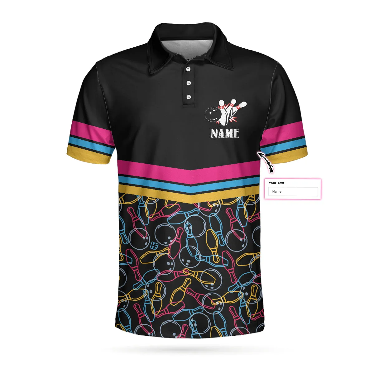 Personalized Bowling Custom Polo Shirt, Colorful Pins Bowling Shirt For Men, Gift For Bowling Lovers Coolspod