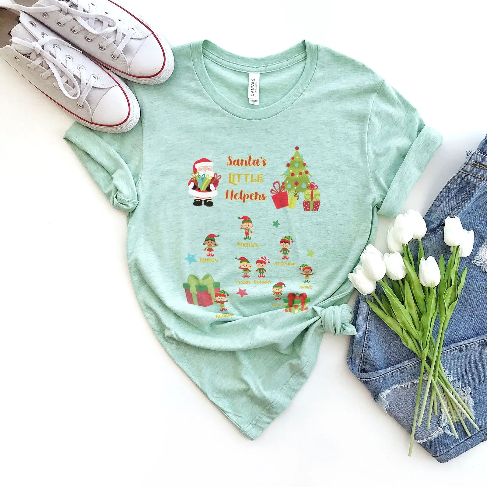 Personalized Santa's Little Helpers Tee Shirts For Women - Christian Shirts for Women - Religious Tee Shirts