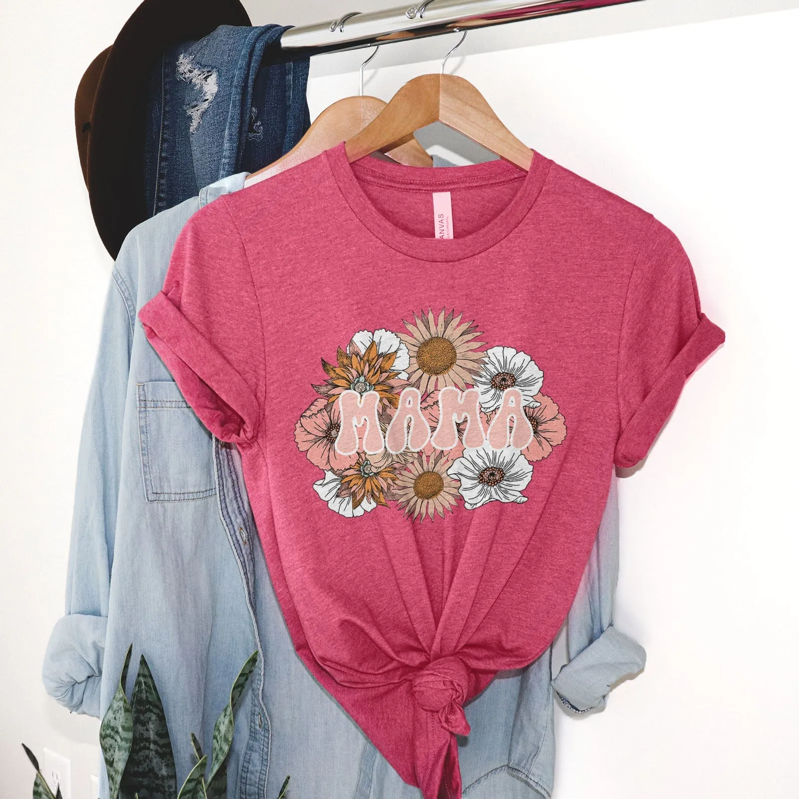 Pink Boho Floral Mama Tee Shirts For Women - Christian Shirts for Women - Religious Tee Shirts