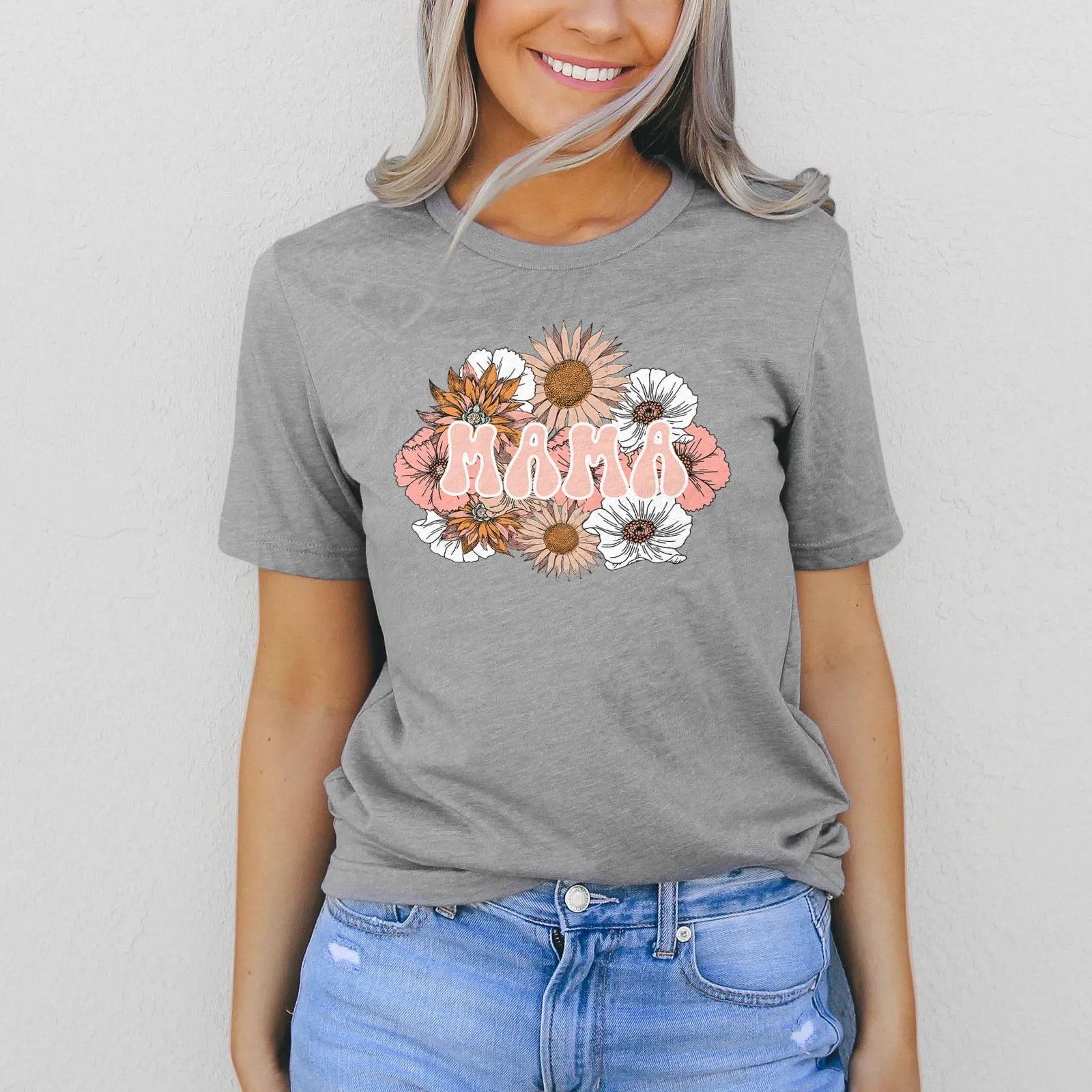 Pink Boho Floral Mama Tee Shirts For Women - Christian Shirts for Women - Religious Tee Shirts