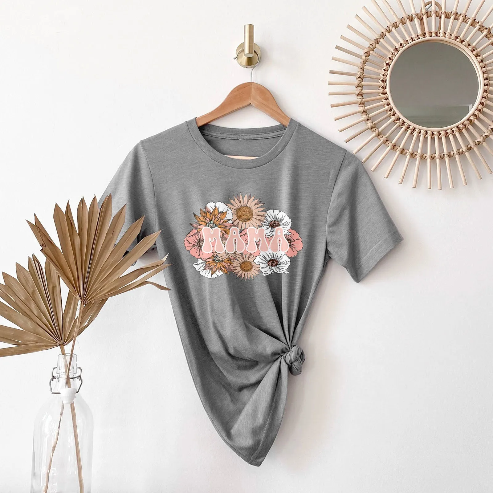 Pink Boho Floral Mama Tee Shirts For Women - Christian Shirts for Women - Religious Tee Shirts