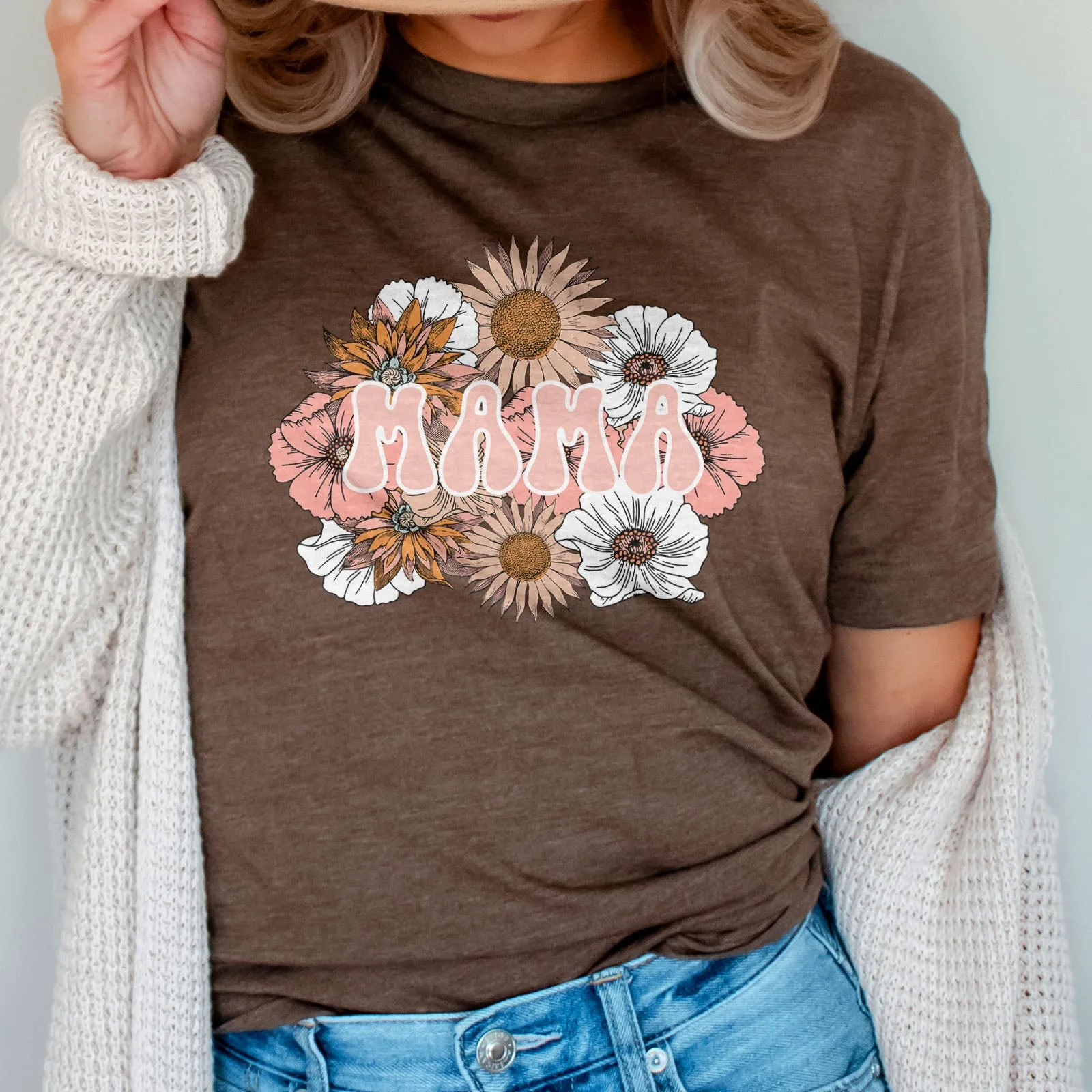 Pink Boho Floral Mama Tee Shirts For Women - Christian Shirts for Women - Religious Tee Shirts