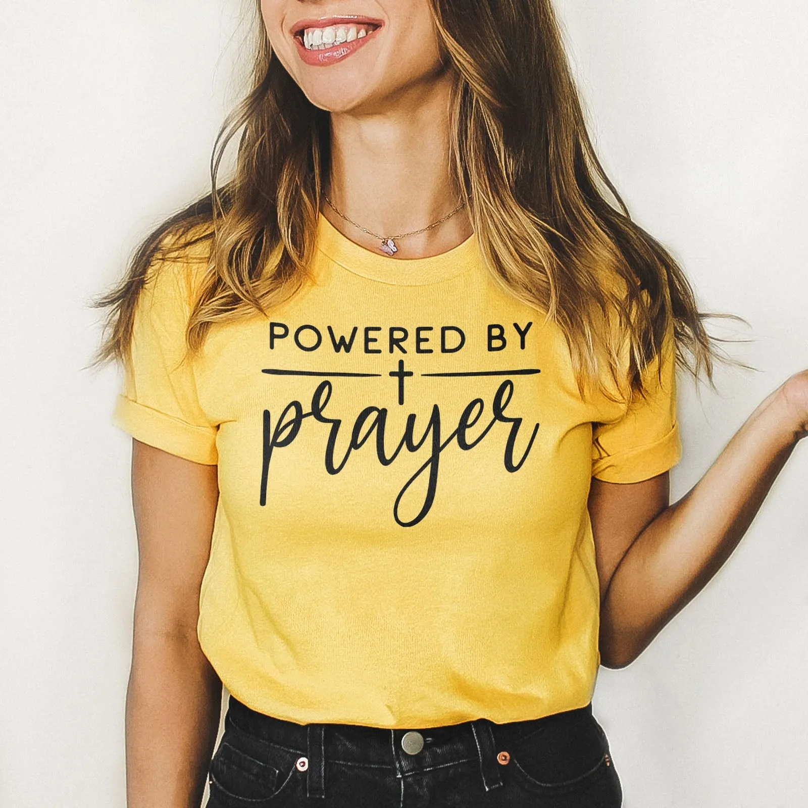 Powered by Prayer Tee Shirts For Women - Christian Shirts for Women - Religious Tee Shirts