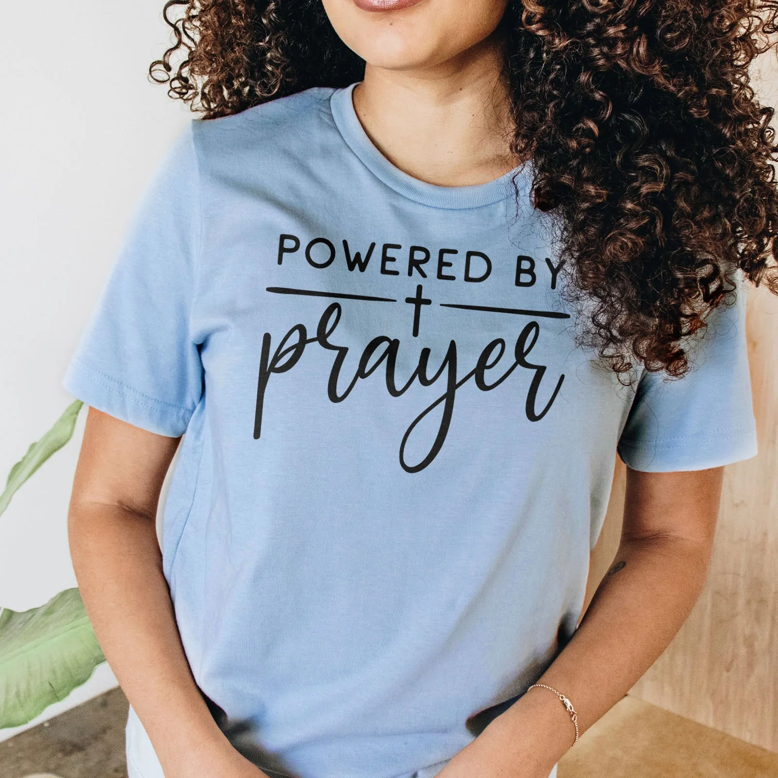 Powered by Prayer Tee Shirts For Women - Christian Shirts for Women - Religious Tee Shirts