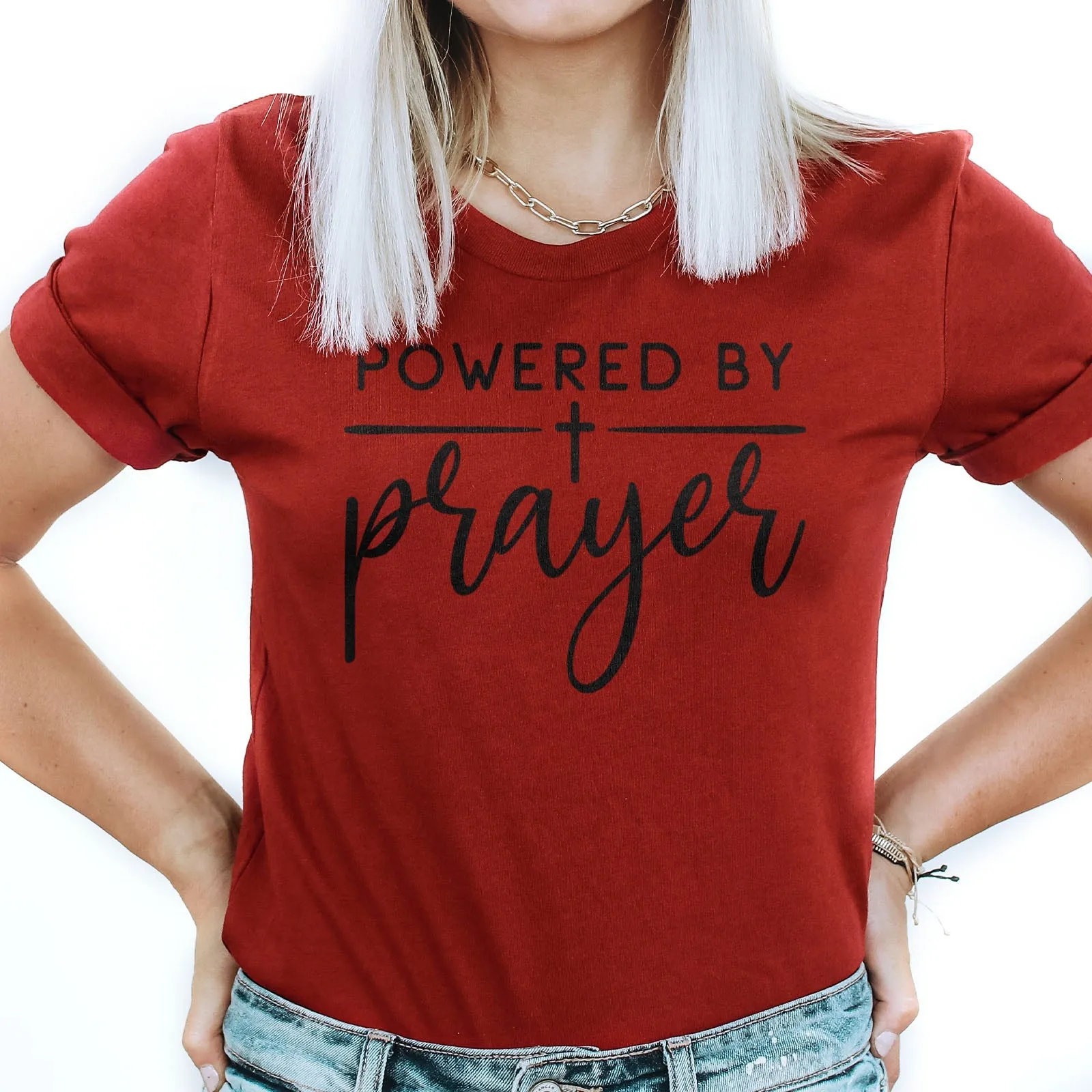 Powered by Prayer Tee Shirts For Women - Christian Shirts for Women - Religious Tee Shirts