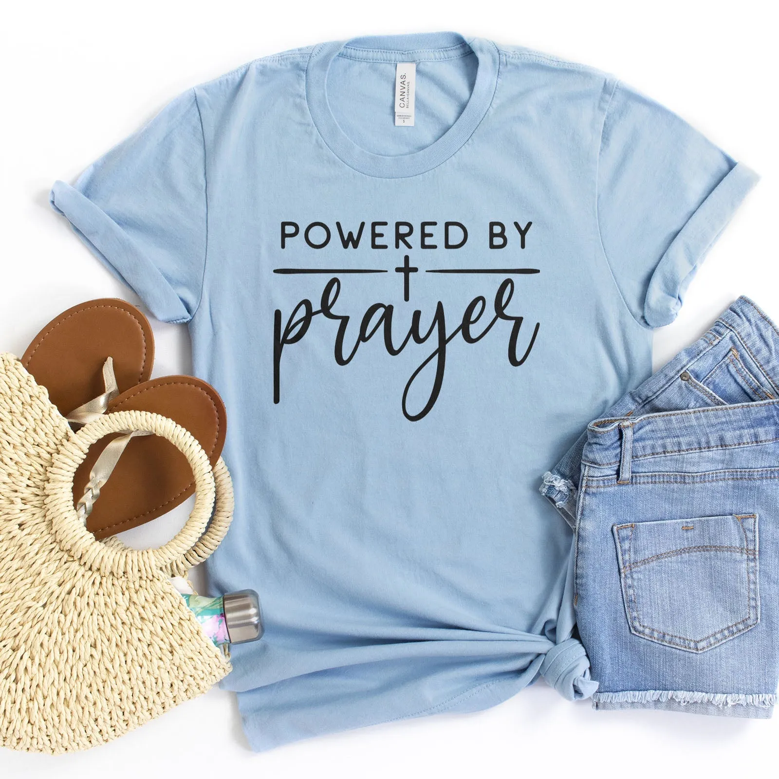 Powered by Prayer Tee Shirts For Women - Christian Shirts for Women - Religious Tee Shirts