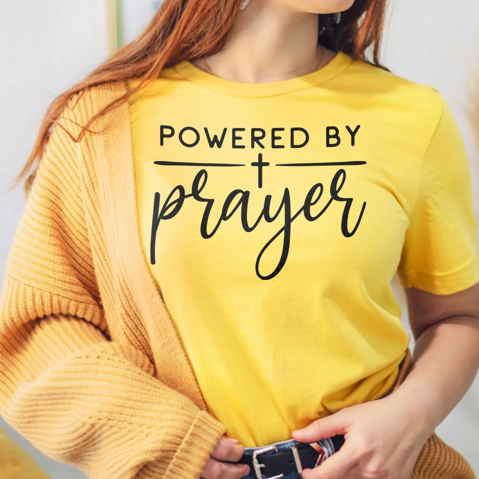 Powered by Prayer Tee Shirts For Women - Christian Shirts for Women - Religious Tee Shirts