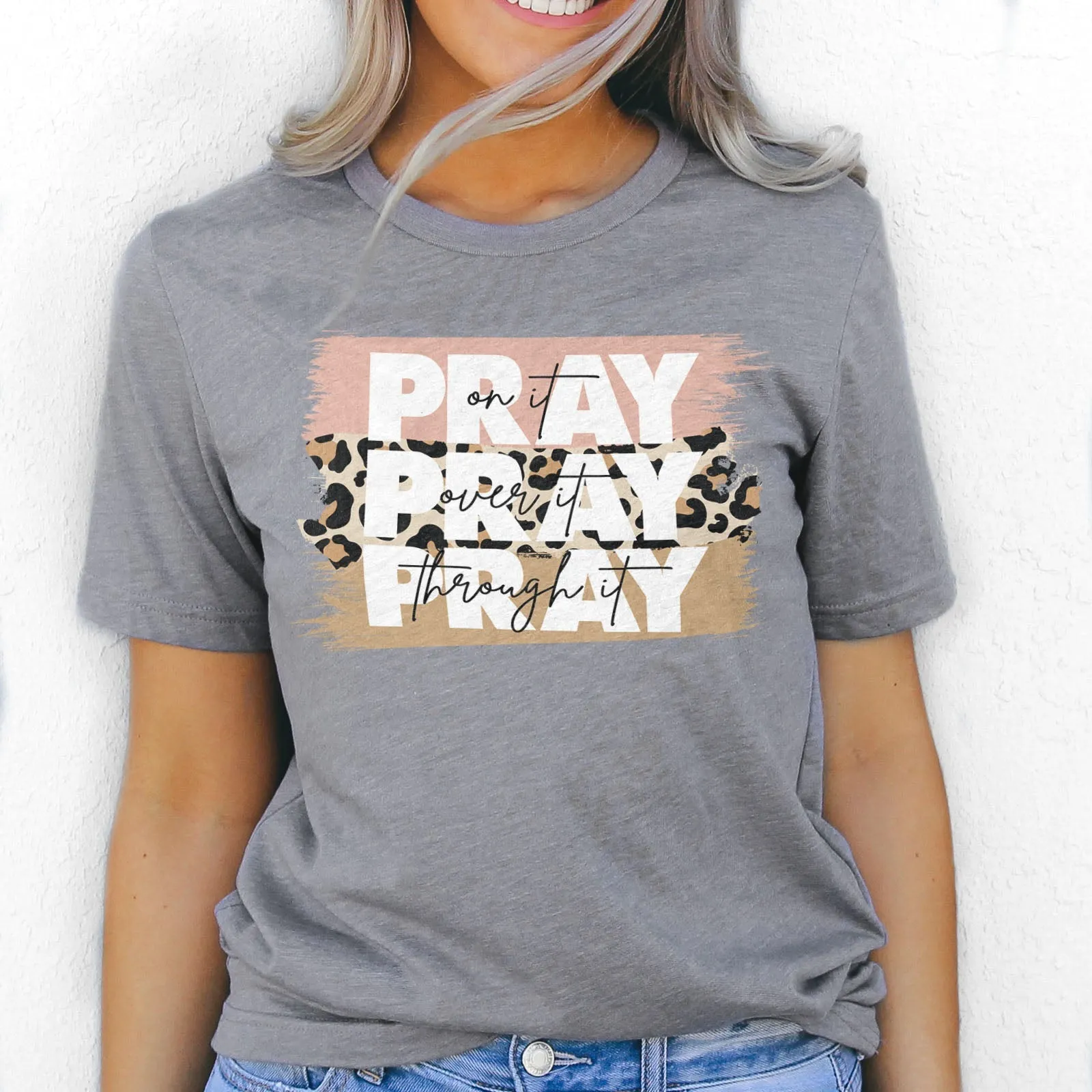 Pray on It Leopard Tee Shirts For Women - Christian Shirts for Women - Religious Tee Shirts