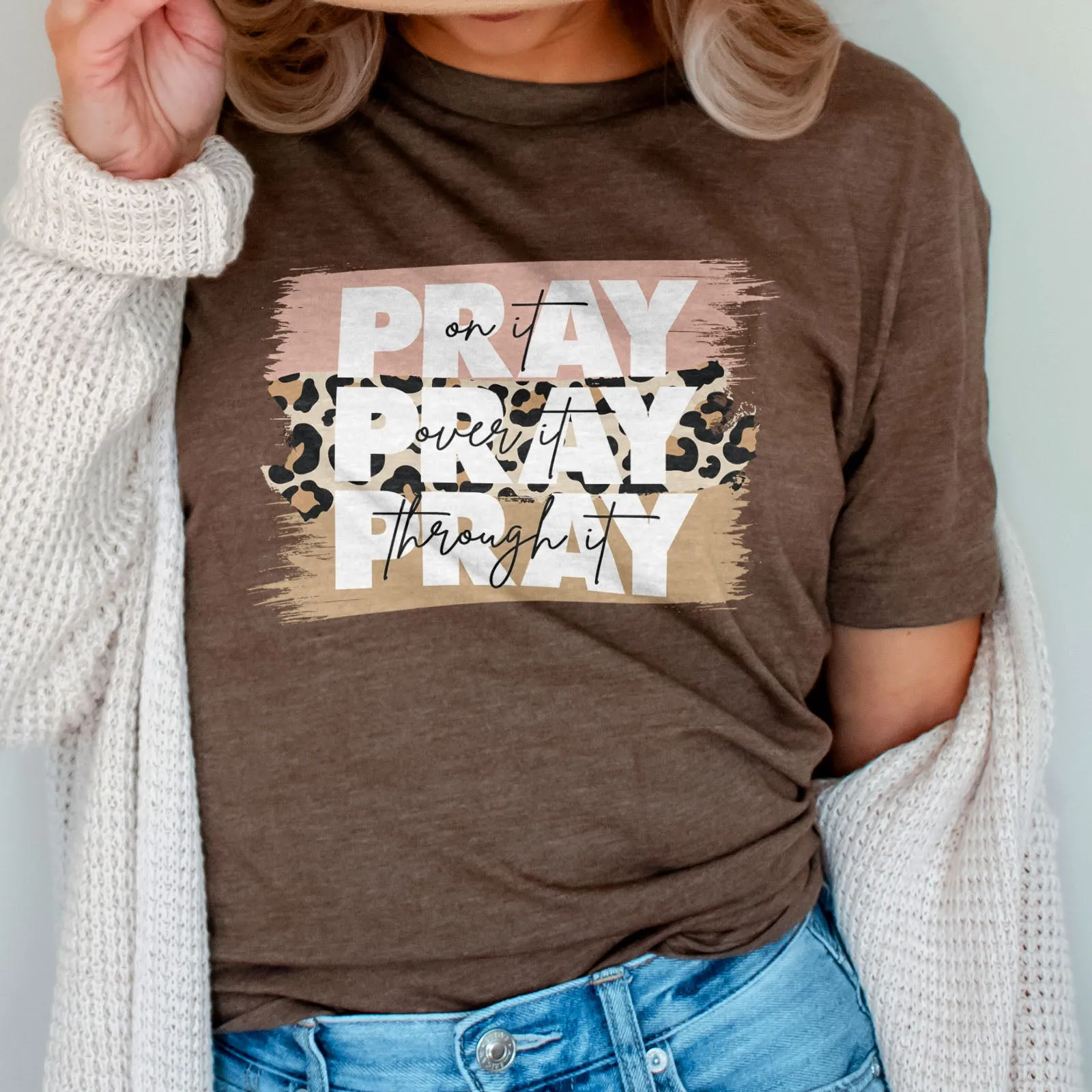 Pray on It Leopard Tee Shirts For Women - Christian Shirts for Women - Religious Tee Shirts