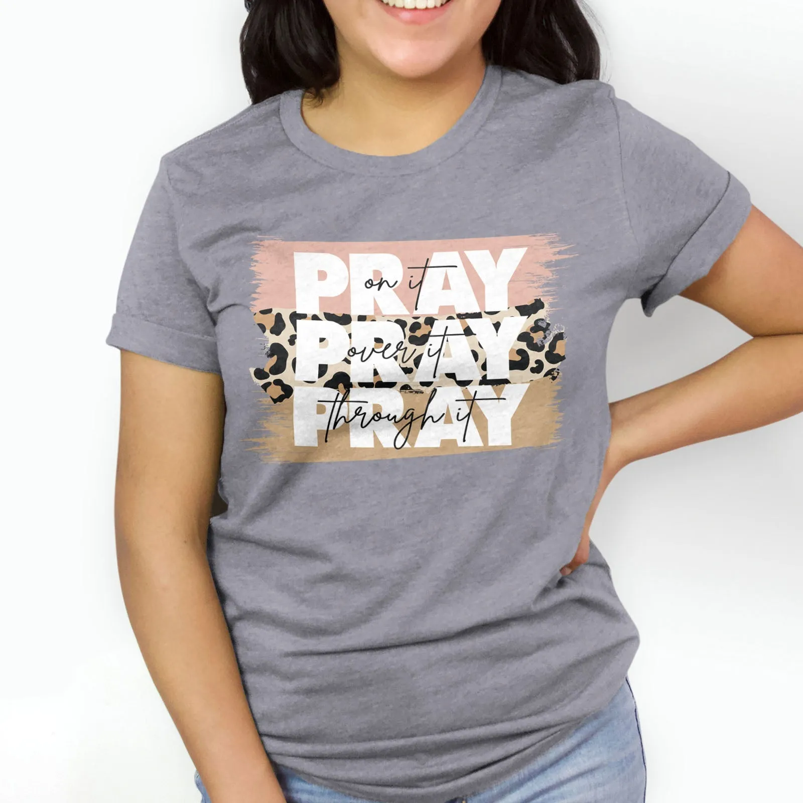 Pray on It Leopard Tee Shirts For Women - Christian Shirts for Women - Religious Tee Shirts