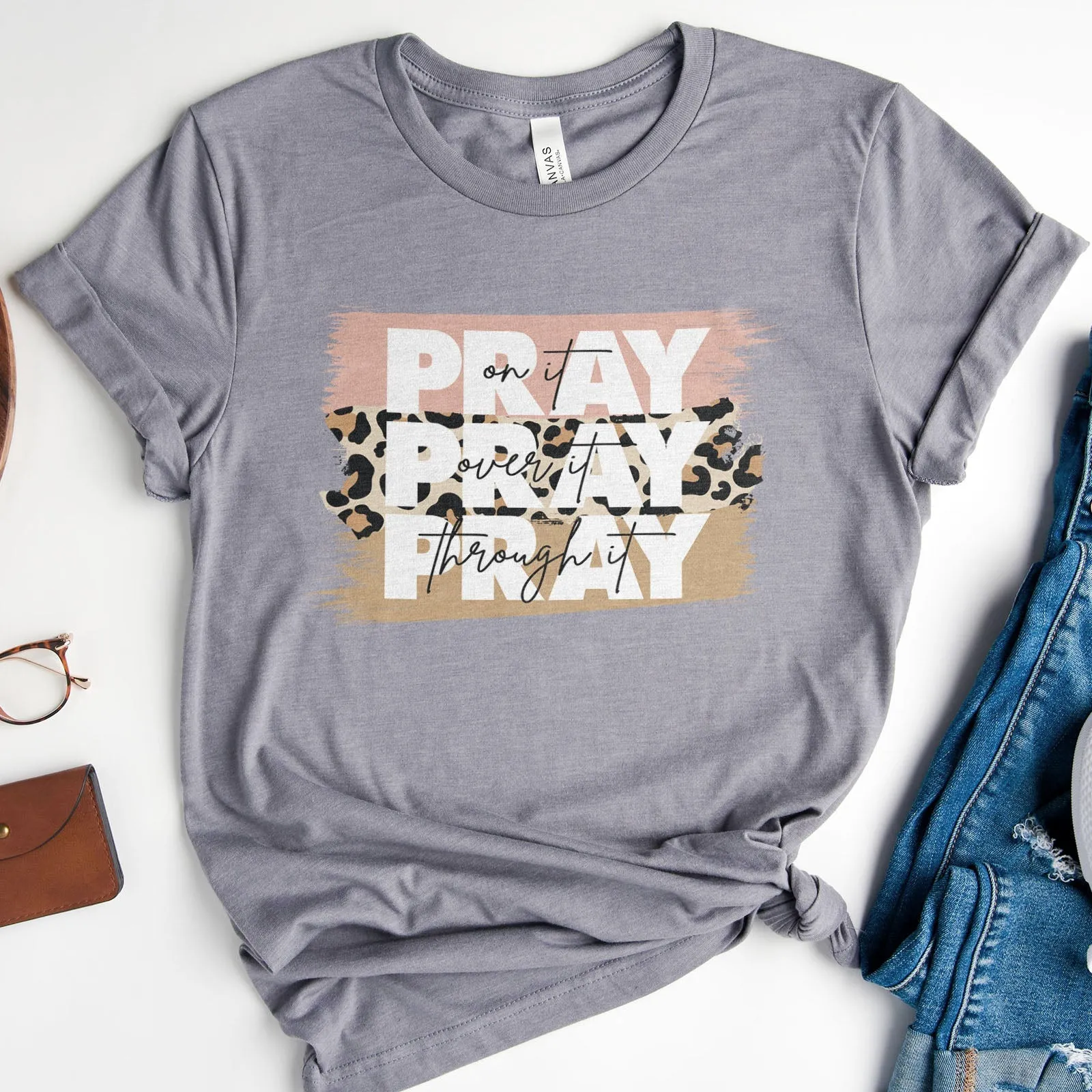 Pray on It Leopard Tee Shirts For Women - Christian Shirts for Women - Religious Tee Shirts