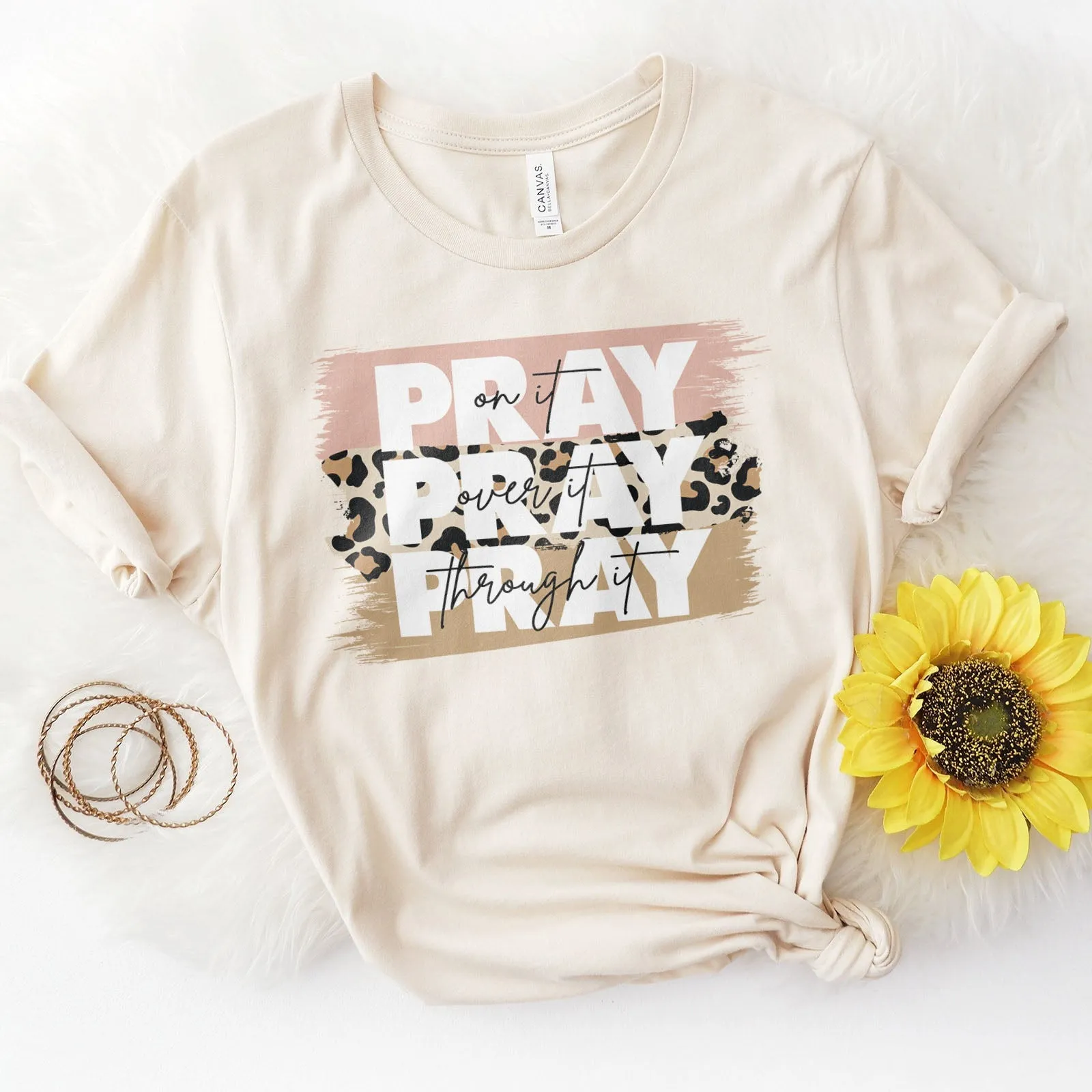 Pray on It Leopard Tee Shirts For Women - Christian Shirts for Women - Religious Tee Shirts