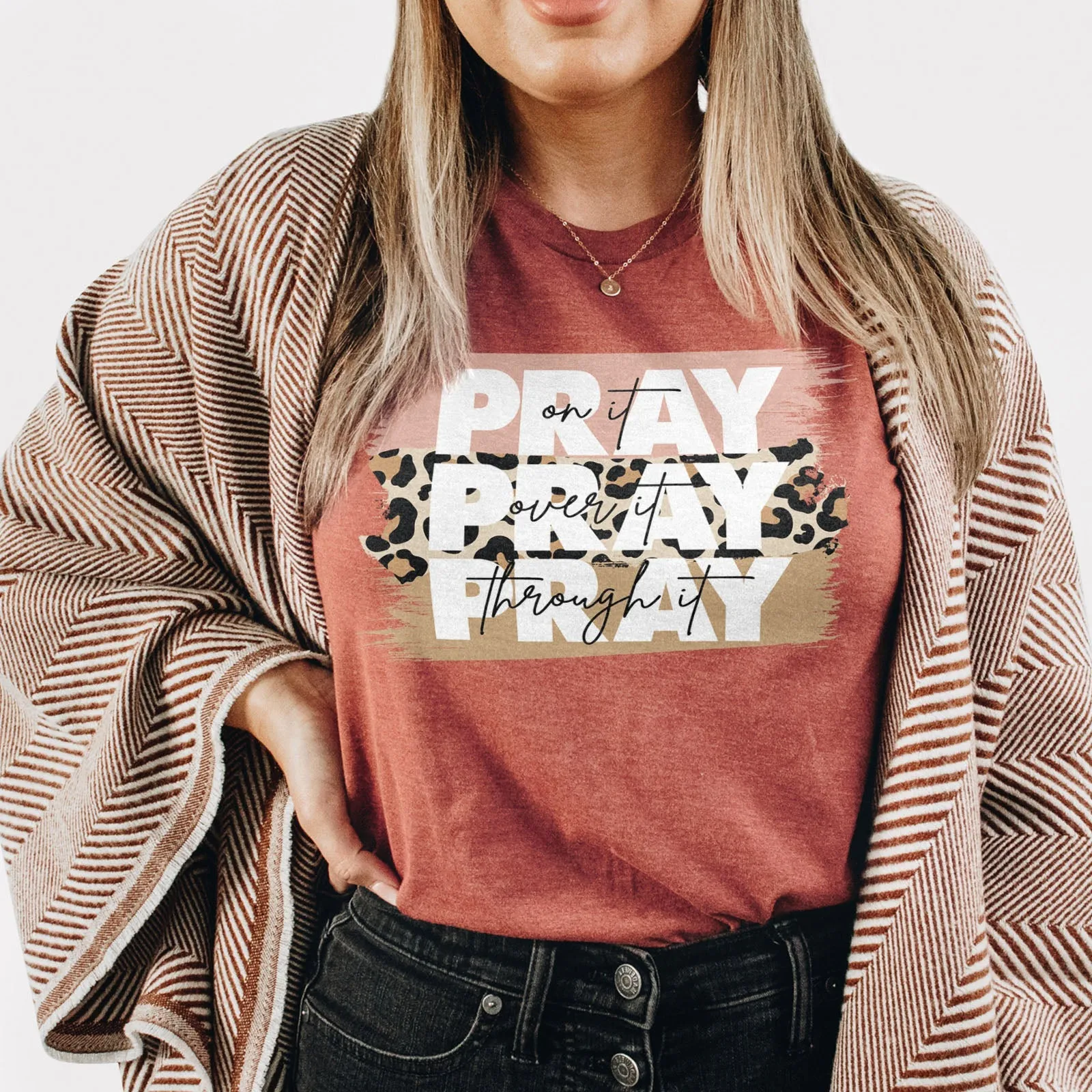 Pray on It Leopard Tee Shirts For Women - Christian Shirts for Women - Religious Tee Shirts