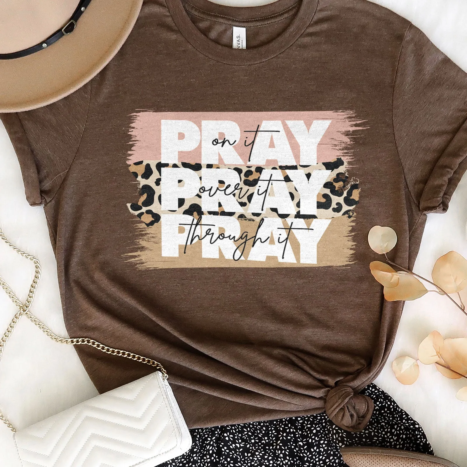 Pray on It Leopard Tee Shirts For Women - Christian Shirts for Women - Religious Tee Shirts