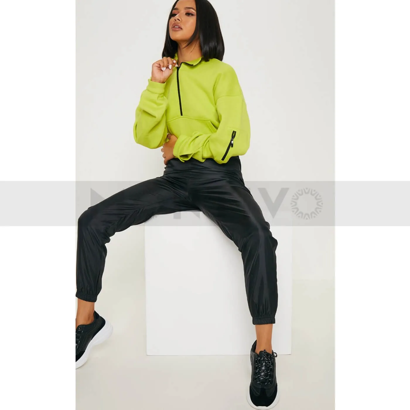 PTL Neon Lime Oversized Zip Front Sweatshirt