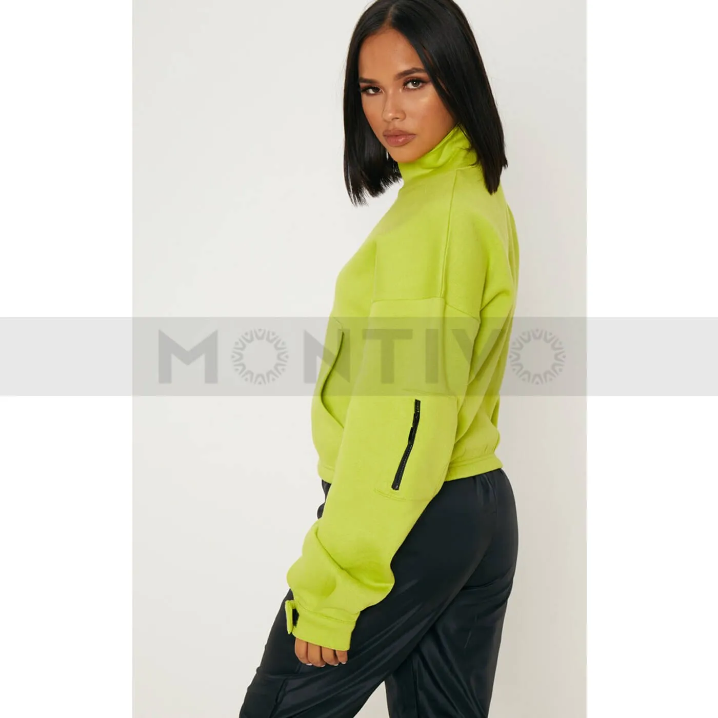 PTL Neon Lime Oversized Zip Front Sweatshirt