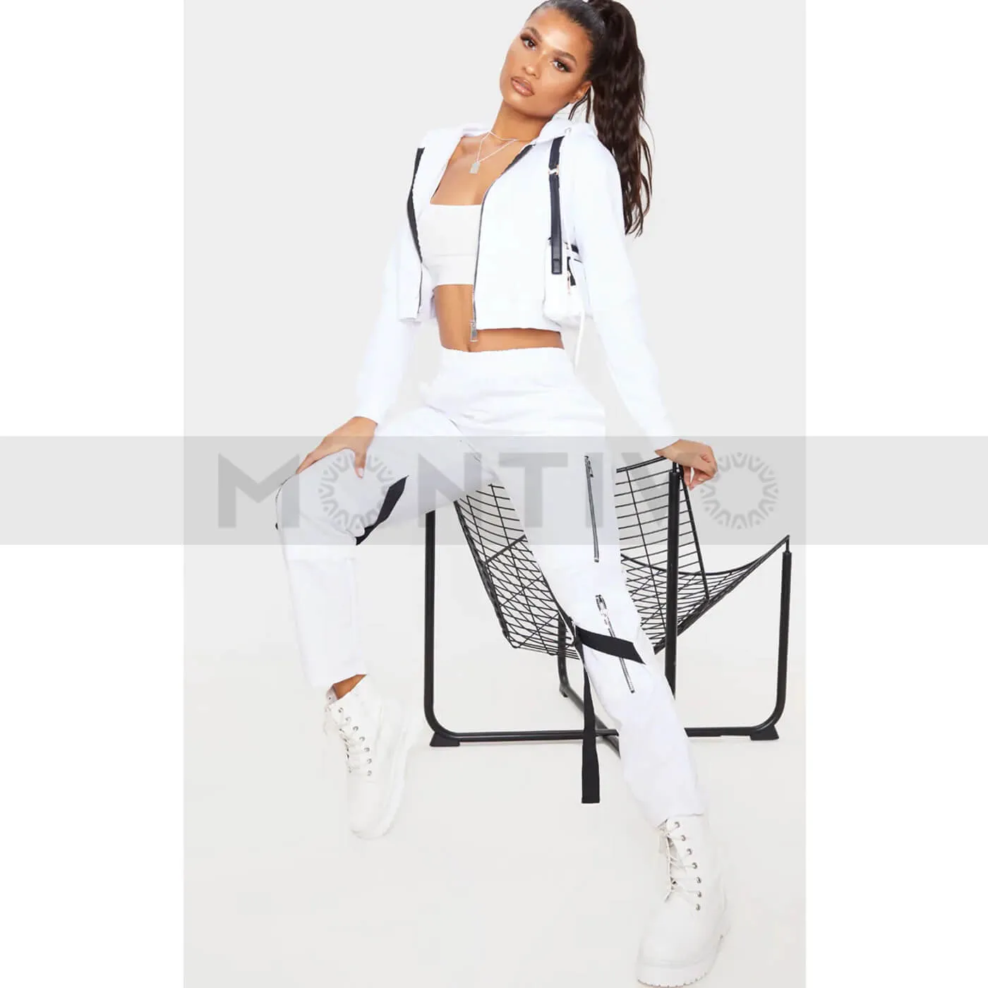 PTL White Crop Zip Hoodie