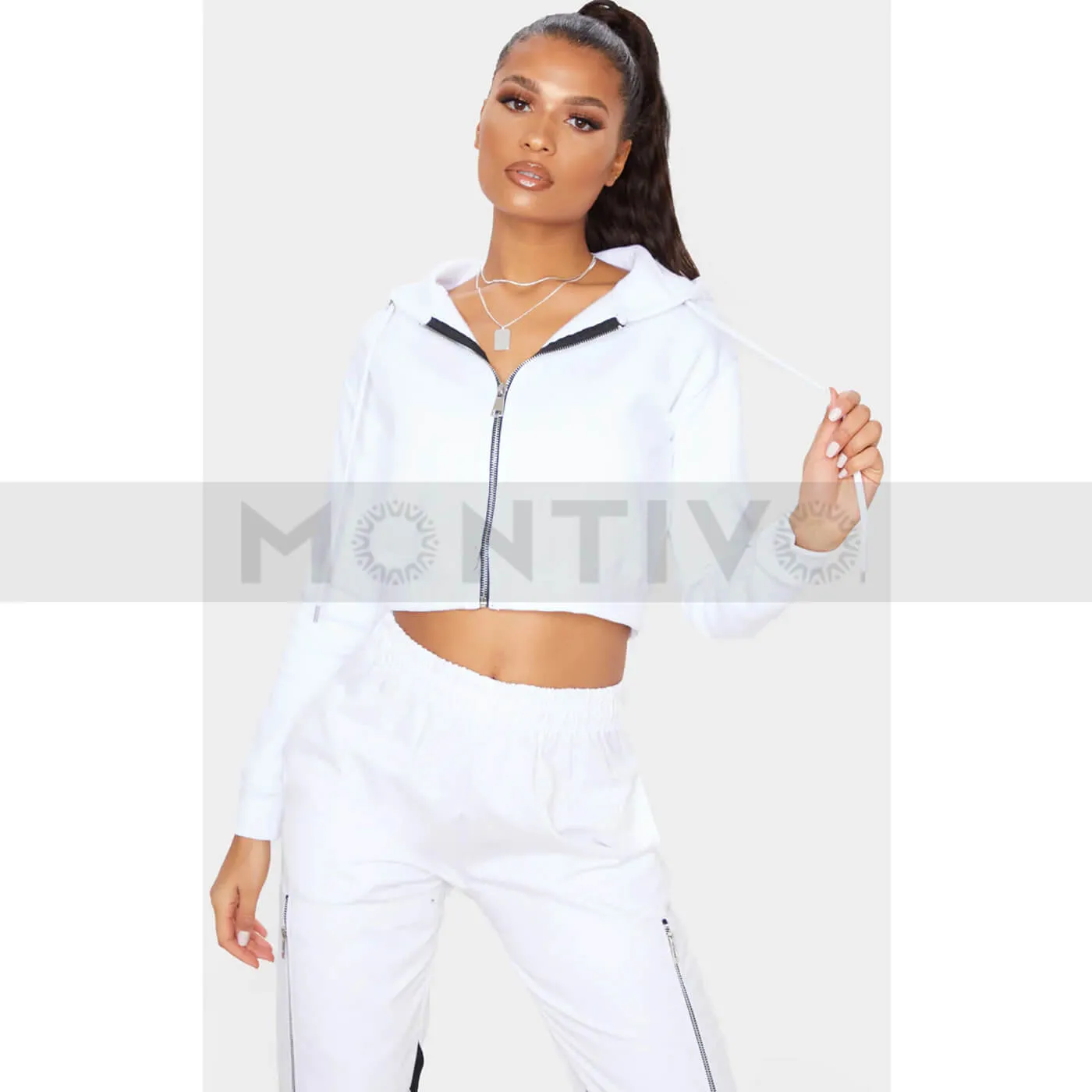 PTL White Crop Zip Hoodie