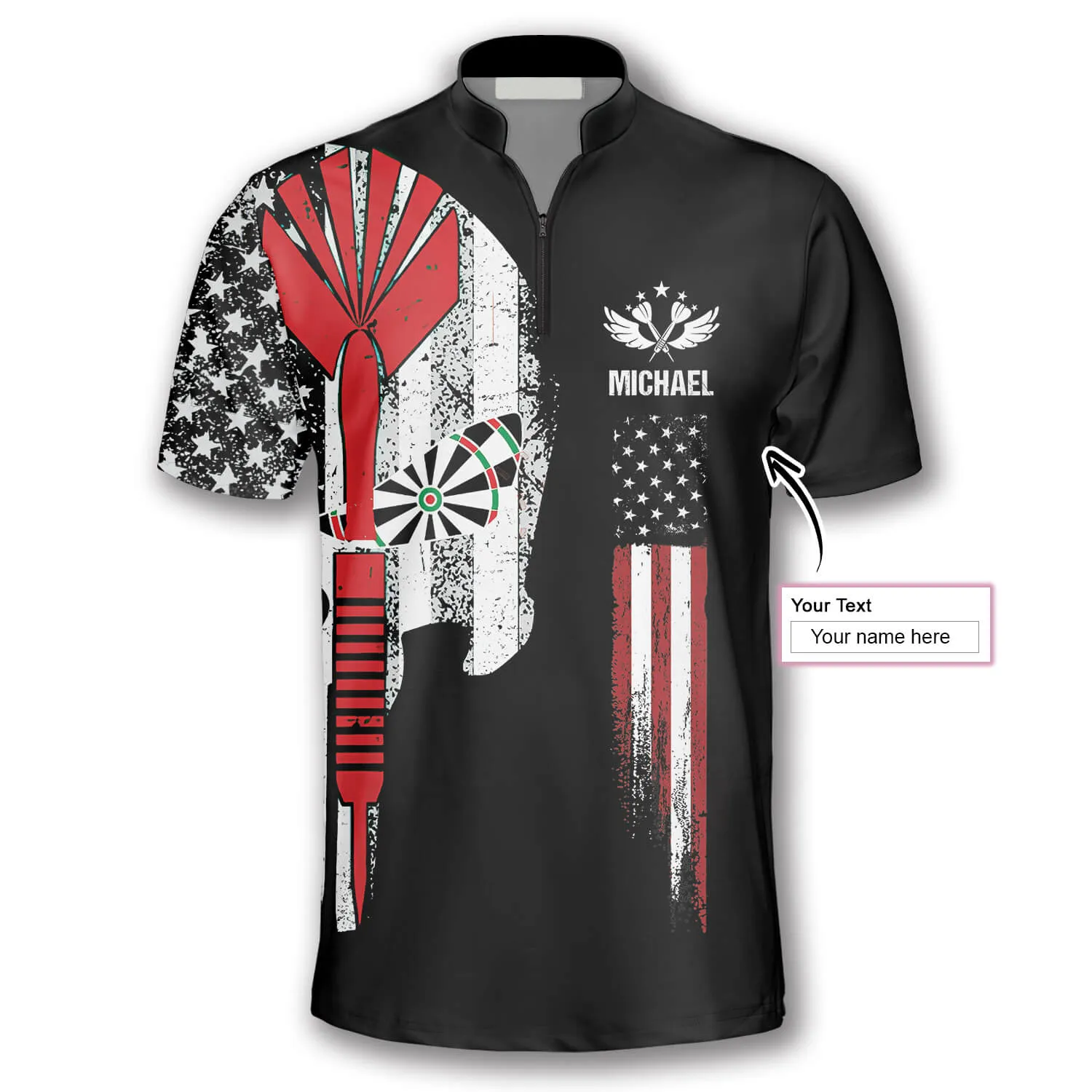 Punisher Skull Flag Custom Darts Jerseys for Men, Perfect Gift for Dart Player, Skull Dart Shirt