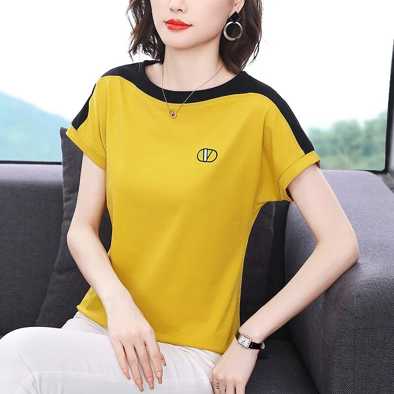 Pure Cotton Round Neck Loose Fit Slimming Short Sleeve Tee