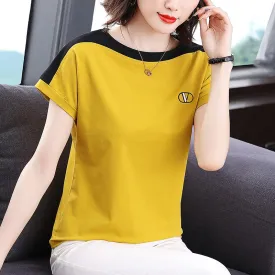 Pure Cotton Round Neck Loose Fit Slimming Short Sleeve Tee