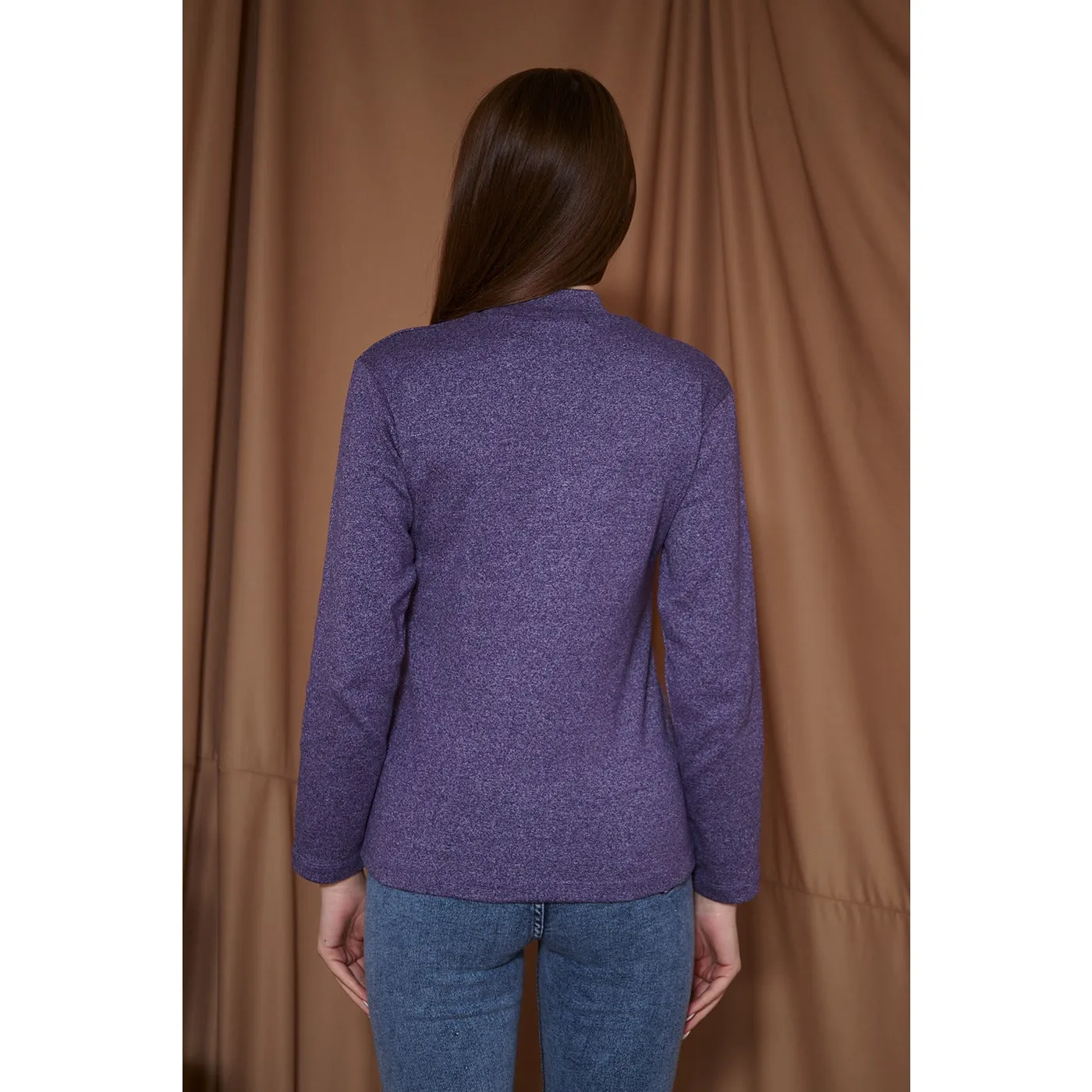 Purple Melange Mock neck Sweatshirt