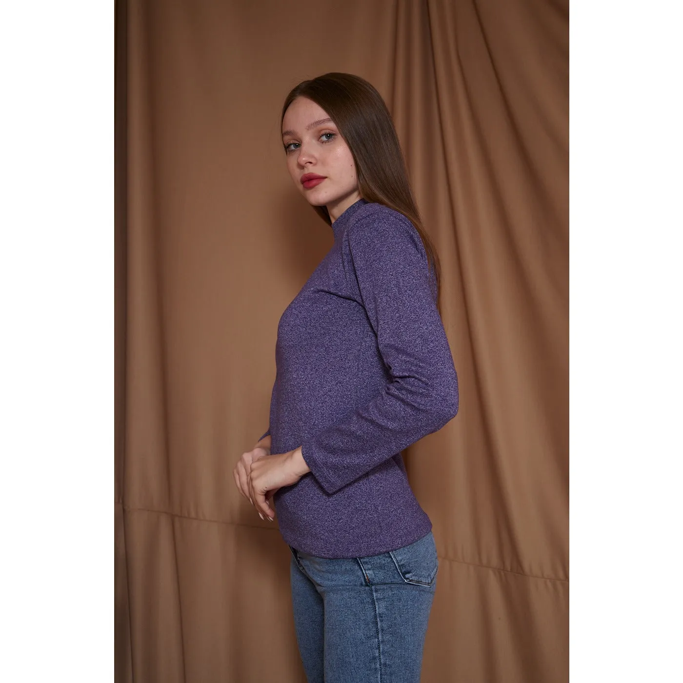 Purple Melange Mock neck Sweatshirt