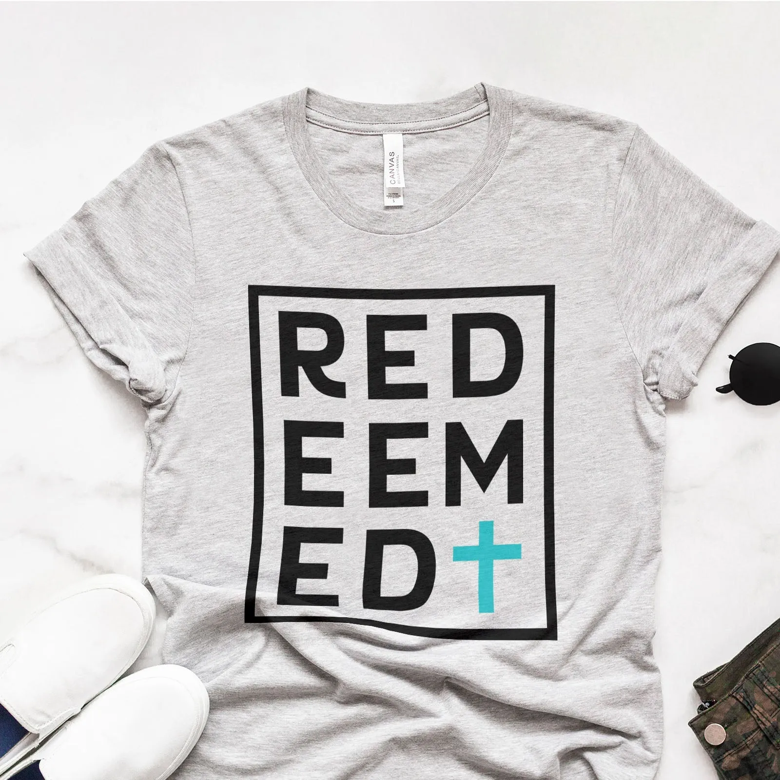 Redeemed Block Tee Shirts For Women - Christian Shirts for Women - Religious Tee Shirts