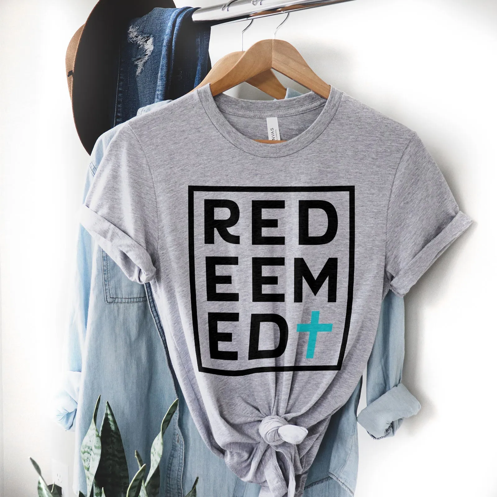 Redeemed Block Tee Shirts For Women - Christian Shirts for Women - Religious Tee Shirts