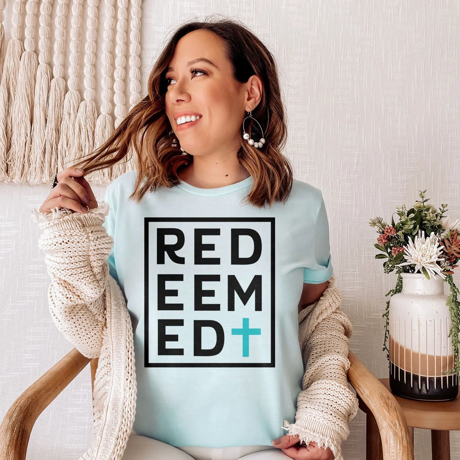 Redeemed Block Tee Shirts For Women - Christian Shirts for Women - Religious Tee Shirts