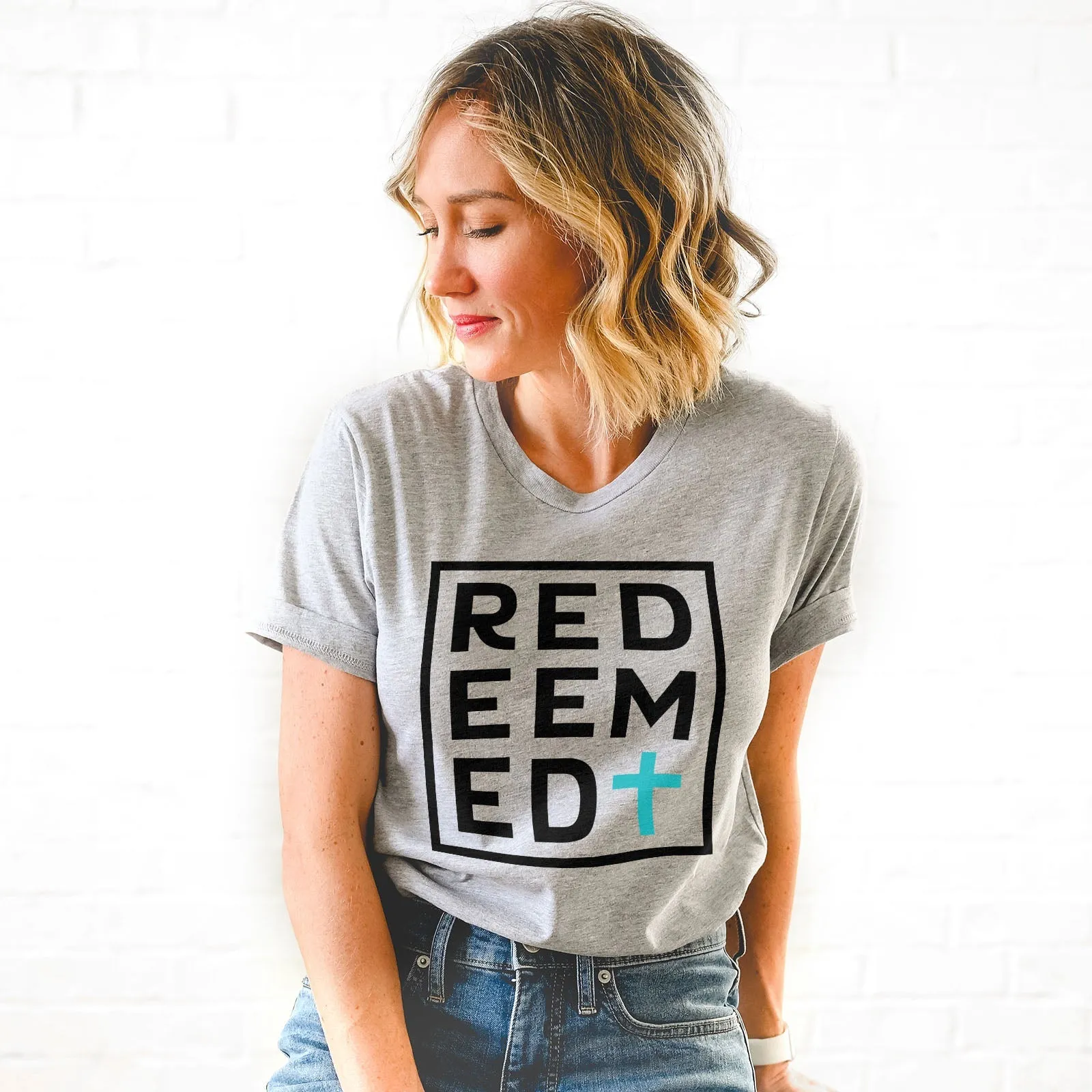 Redeemed Block Tee Shirts For Women - Christian Shirts for Women - Religious Tee Shirts