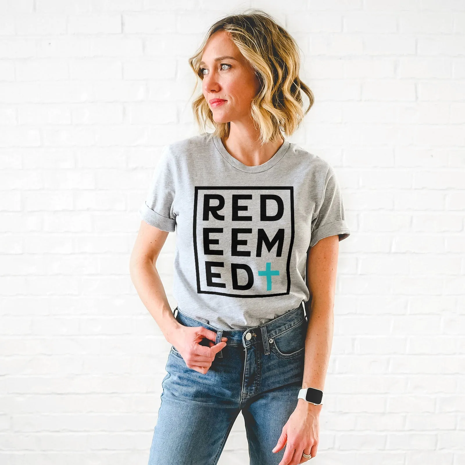 Redeemed Block Tee Shirts For Women - Christian Shirts for Women - Religious Tee Shirts