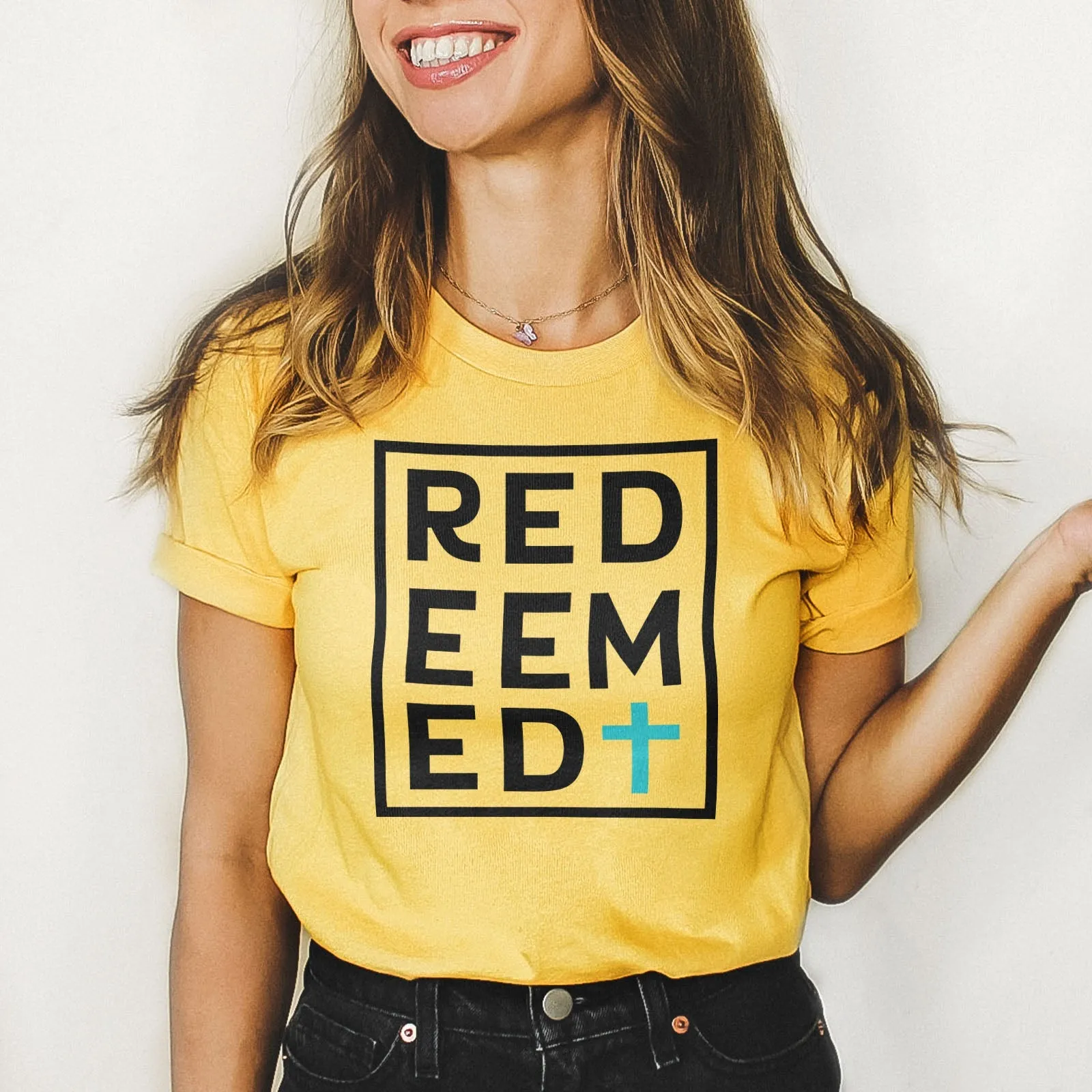 Redeemed Block Tee Shirts For Women - Christian Shirts for Women - Religious Tee Shirts