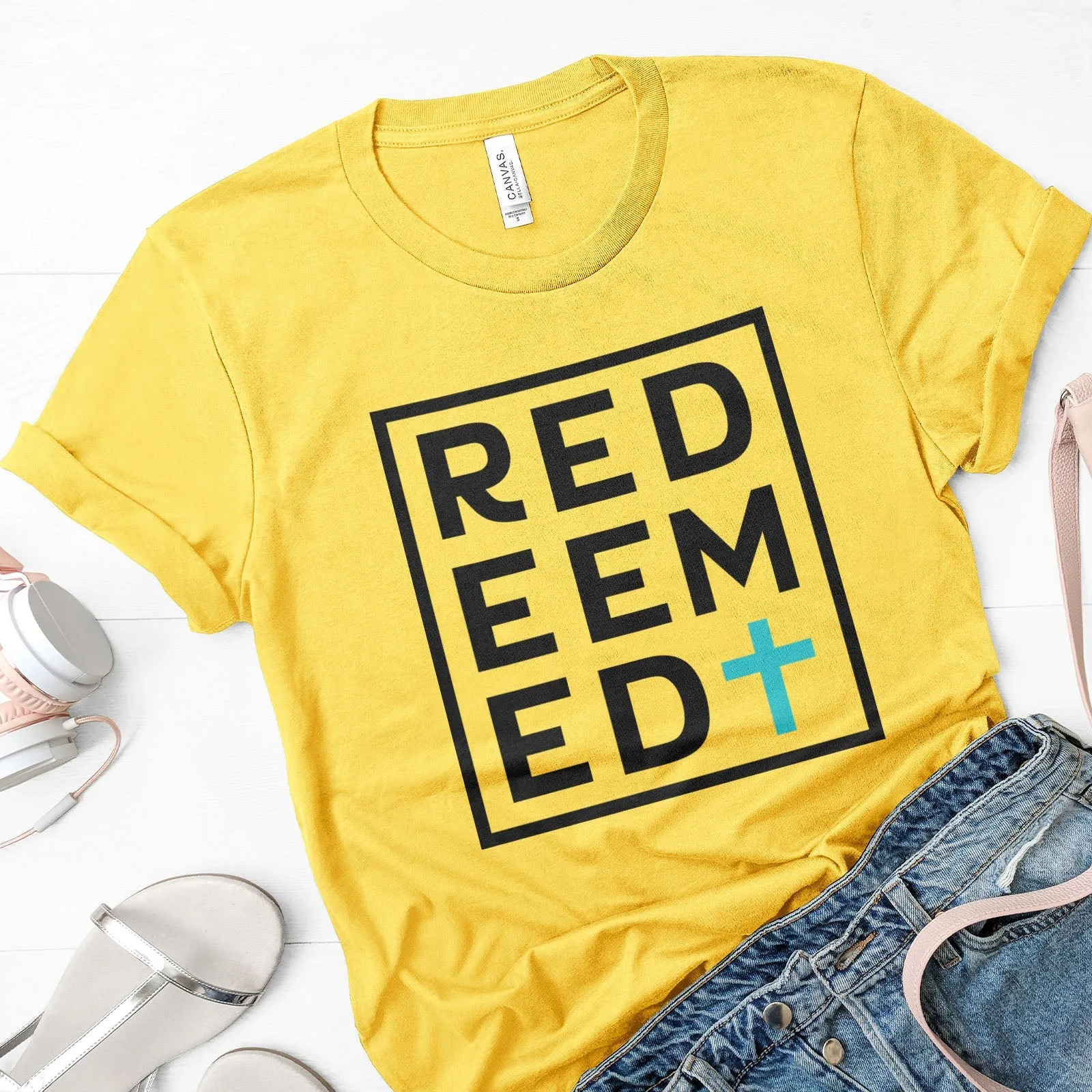 Redeemed Block Tee Shirts For Women - Christian Shirts for Women - Religious Tee Shirts