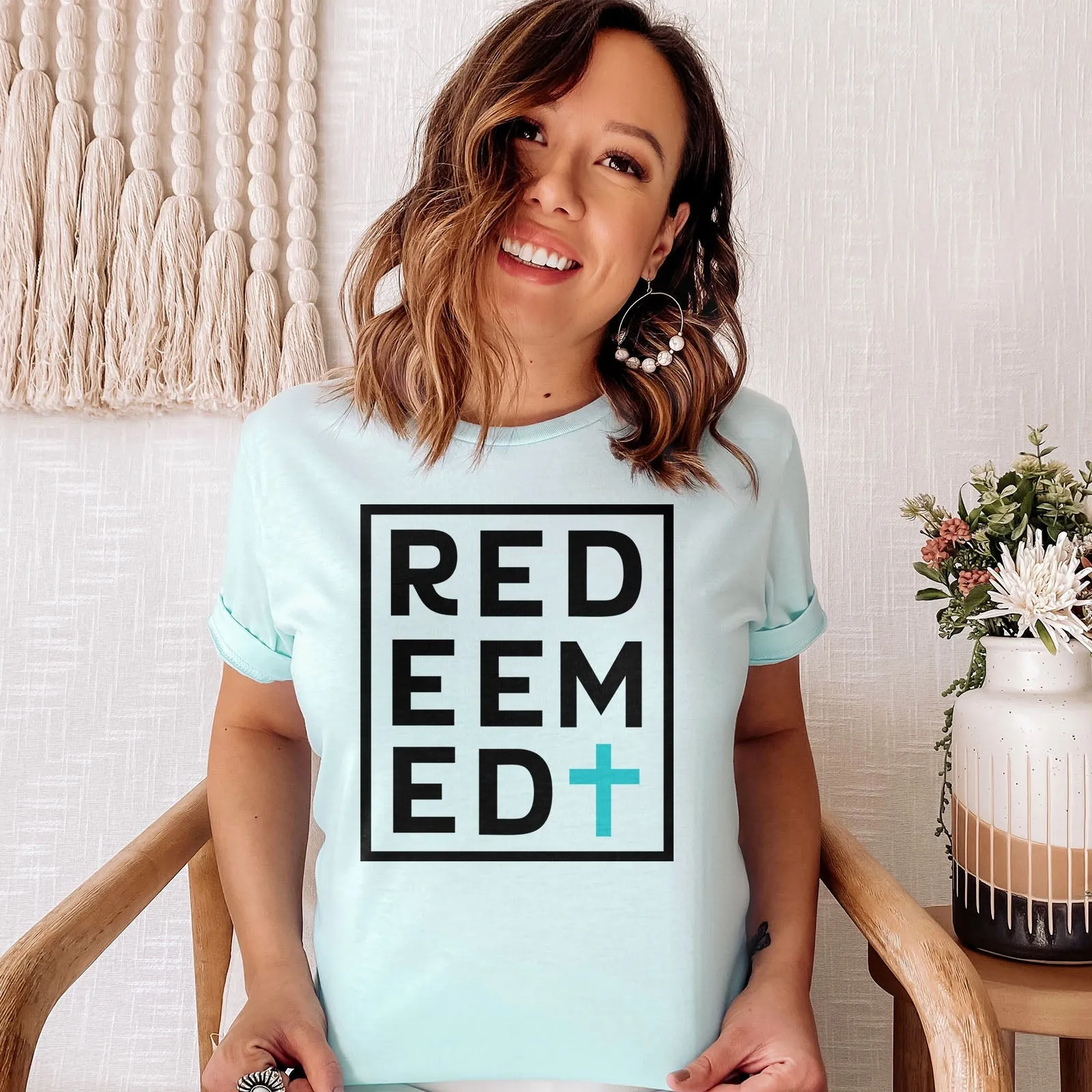 Redeemed Block Tee Shirts For Women - Christian Shirts for Women - Religious Tee Shirts