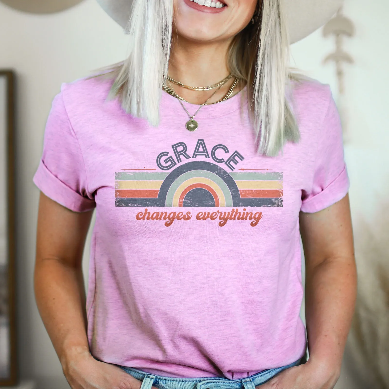 Retro Grace Changes Everything Tee Shirts For Women - Christian Shirts for Women - Religious Tee Shirts