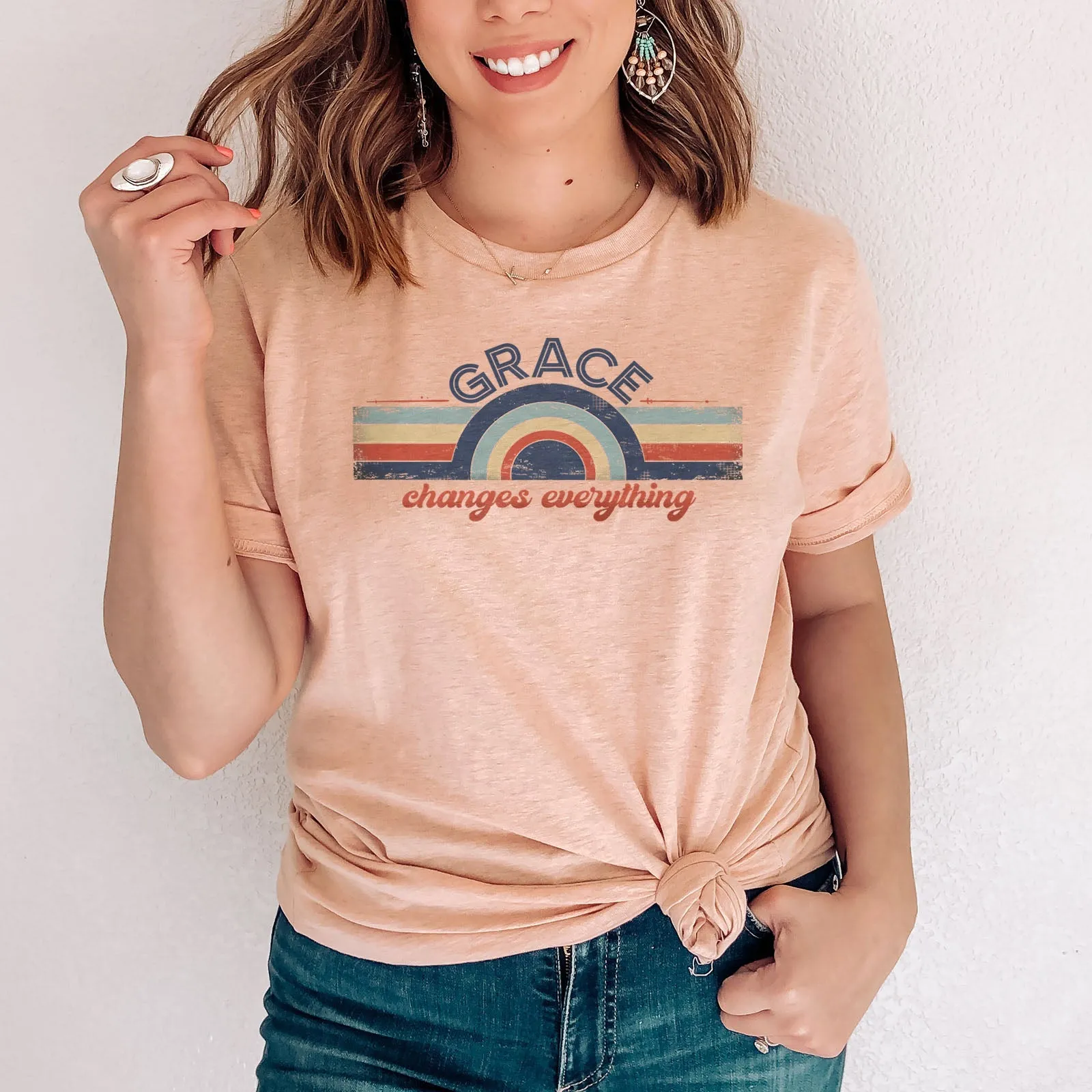 Retro Grace Changes Everything Tee Shirts For Women - Christian Shirts for Women - Religious Tee Shirts