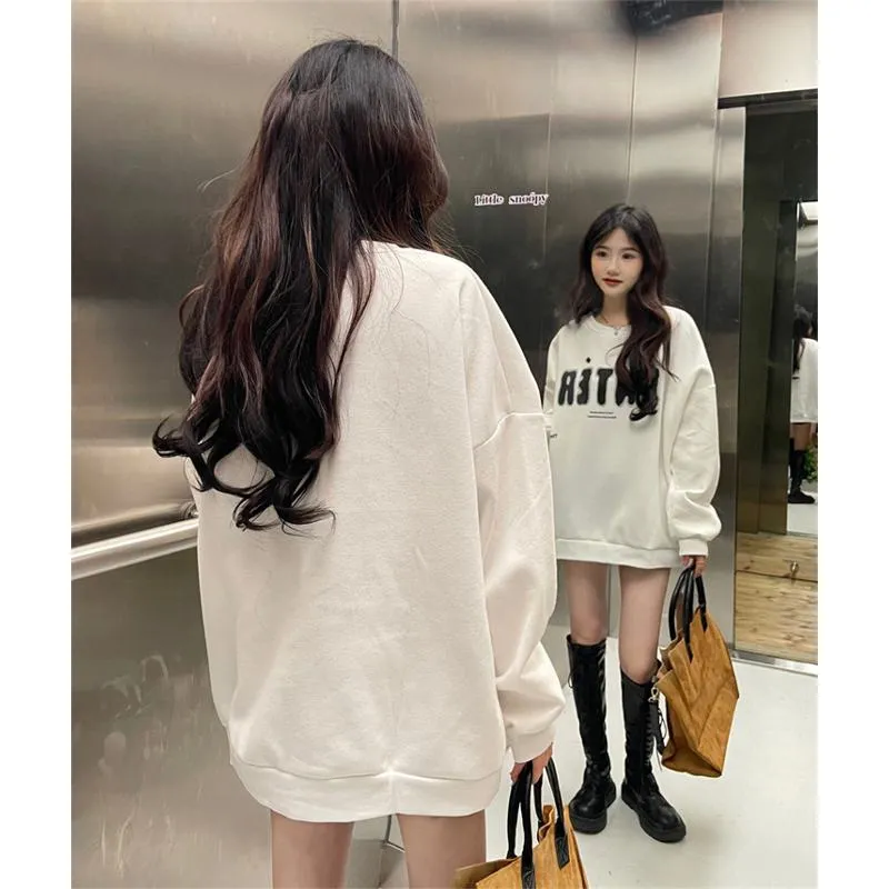 Round Neck Anti-Pilling Simplicity Plus Velvet Thickened Print Faux Cotton Sweatshirt