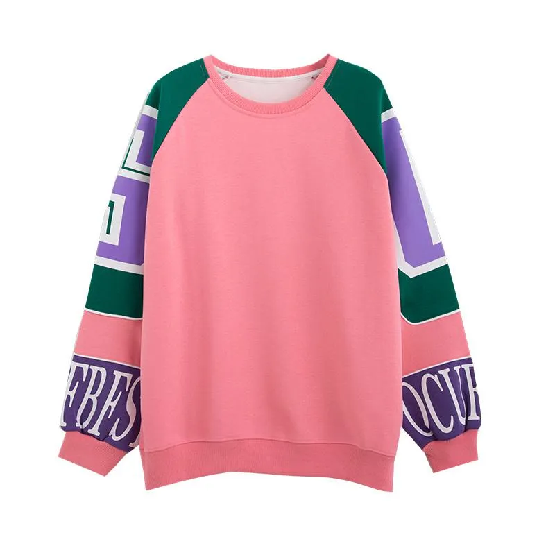 Round Neck Thin Patchwork Color Blocking Twill Loose Fit Fiber Sweatshirt