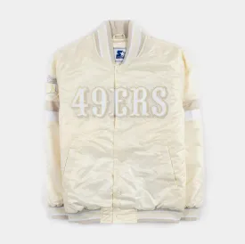 San Francisco 49ers Home Game Pearl Satin Varsity Mens Jacket (Pearl)