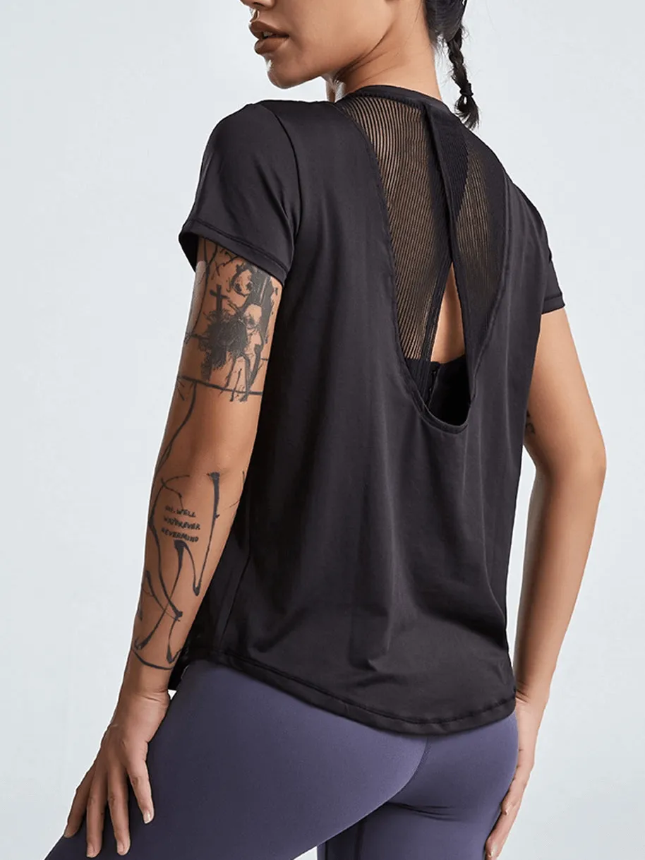 Short-Sleeved Running T-Shirt With Hollow Back / Loose Yoga Clothes - SF1485