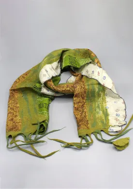 Silk Border Eco Friendly Green Felt Wool Scarf