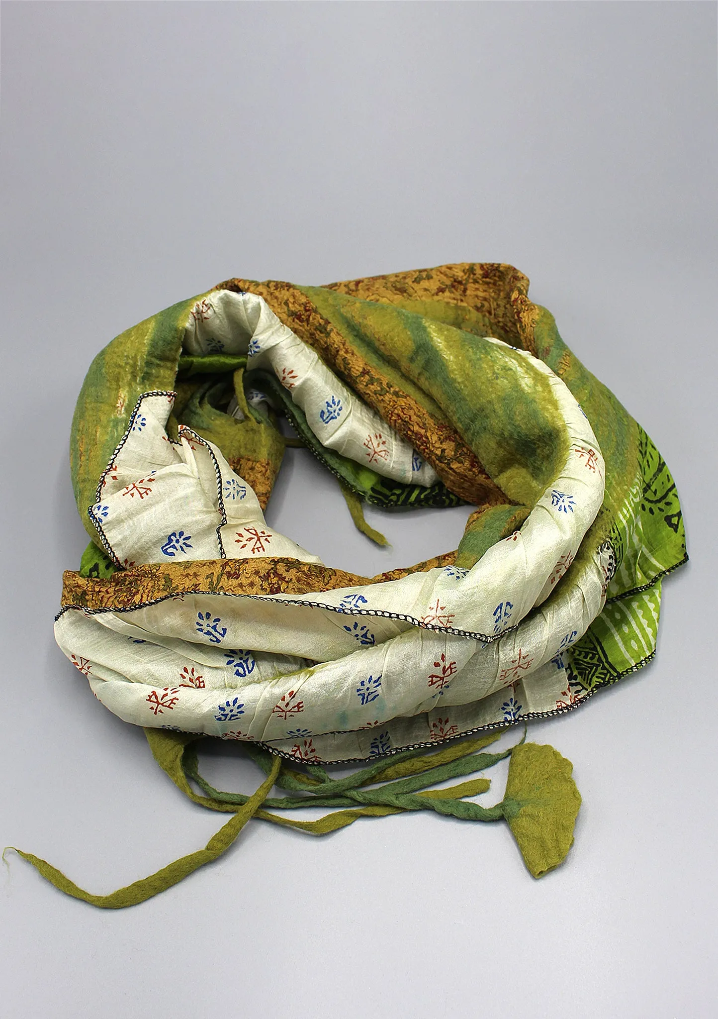 Silk Border Eco Friendly Green Felt Wool Scarf