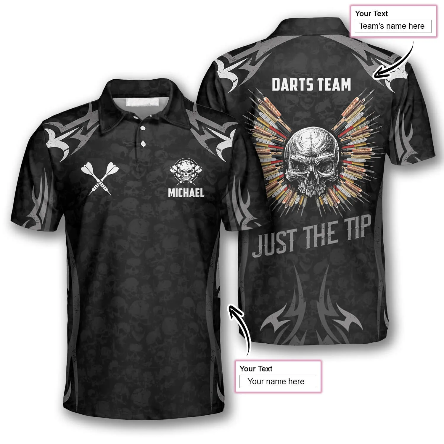 Skull Angel Wings Custom Darts Shirts for Men, Just a Tip Dart 3D Shirt